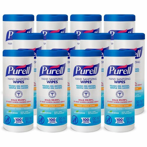 PURELL® GOJ911112CT Textured Sanitizing Wipes - Citrus - 5.78" X 7" - White - Fiber - Textured - For Office, Restaurant, Hospital - 100 Sheets Per Canister - 12 / Carton