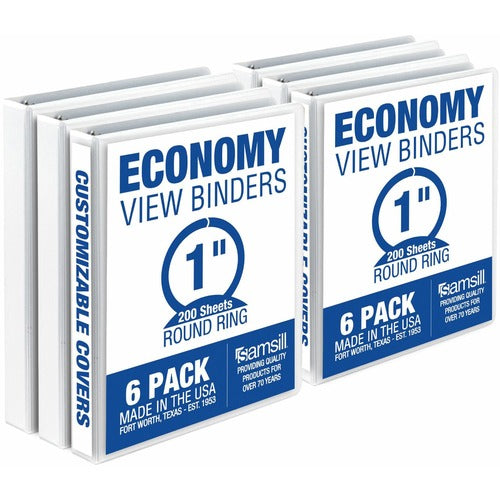 Samsill SAMI08537 Economy View Ring Binder - 1" Binder Capacity - Round Ring Fastener - White - Recycled - 6 / Carton