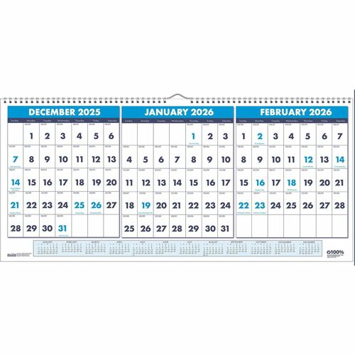 House of Doolittle HOD3648 3-month Horizontal Wall Calendar