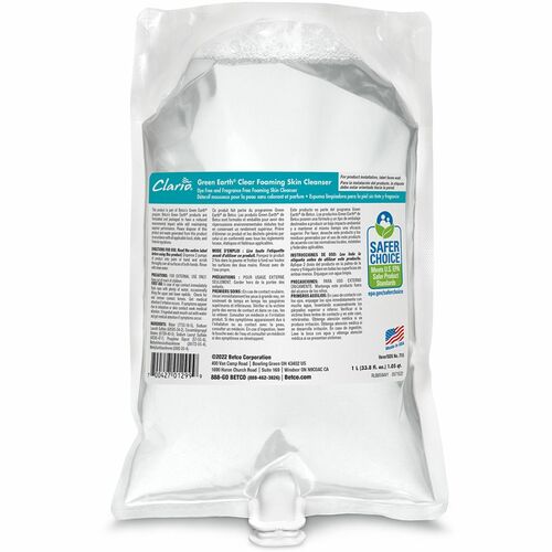 Betco BET7152900 Clario Green Earth Clear Foaming Skin Cleanser Refills