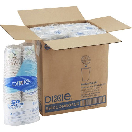 Dixie DXE5310COMBO6CT PerfecTouch 10 oz Hot Coffee Cup and Lid Sets by GP Pro