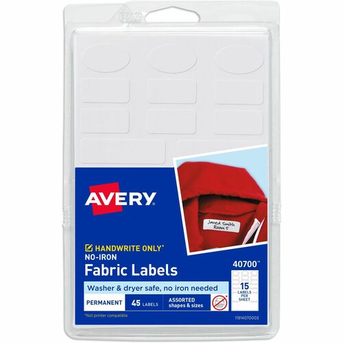 Avery® AVE40700 Avery® No-Iron Clothing Labels - Assorted Shapes & Sizes