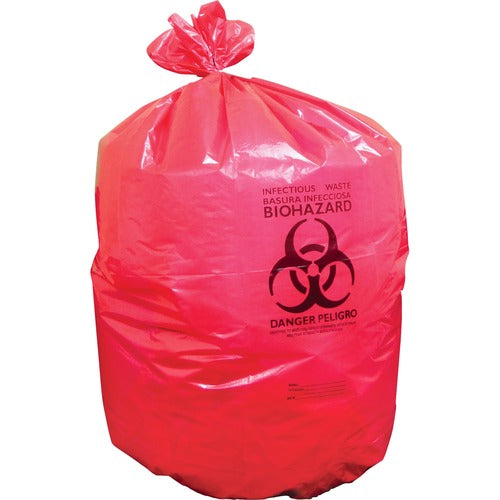 Heritage HERA8046PR 1.3 Mil Red Biohazard Can Liners - 46" Width X 40" Length X 1.30 Mil (33 Micron) Thickness - Low Density - Red - Linear Low-Density Polyethylene (Lldpe) - 200/Carton - Can