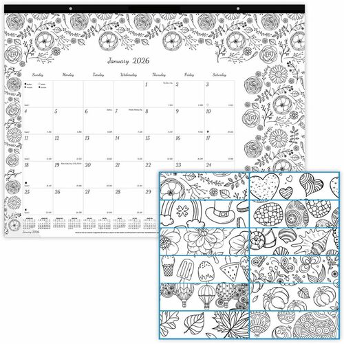 Blueline REDC2917311 DoodlePlan Desk Pad - Botanica