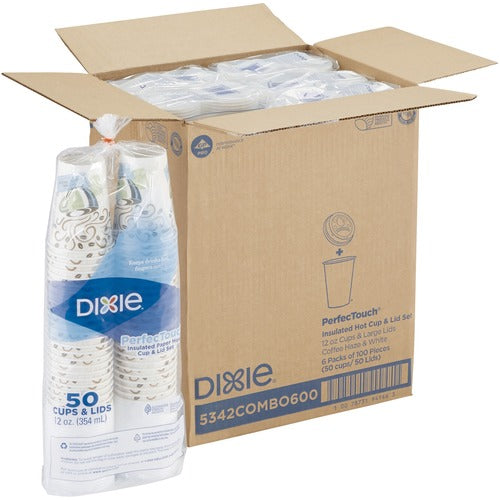 Dixie DXE5342COMBO6CT PerfecTouch 12 oz Hot Coffee Cup and Lid Sets by GP Pro