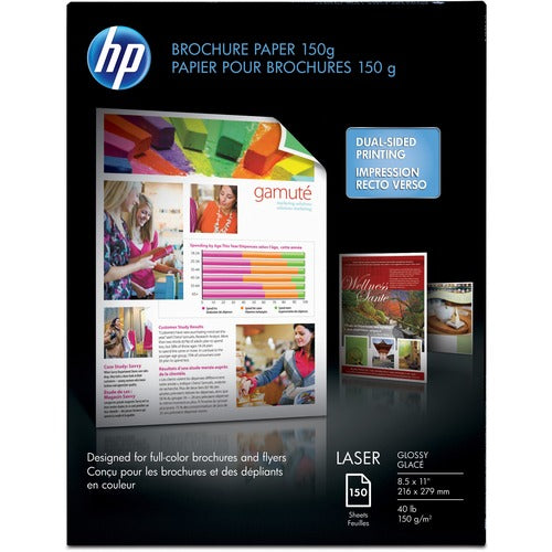 HP HEWQ6611ACT Brochure/Flyer Paper - Letter - 8.50" X 11" - 40 Lb Basis Weight - 150 G/M² Grammage - Glossy - 750 / Carton - White
