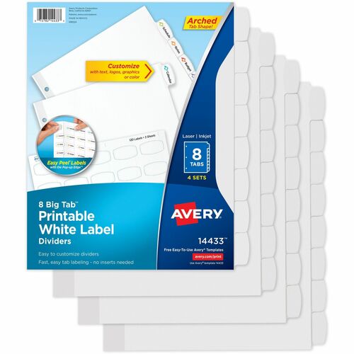 Avery® AVE14433 Avery® Big Tab Printable Label Dividers, Easy Peel Labels, 8 Tabs