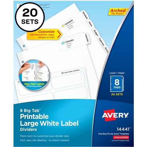 Avery® AVE14441 Avery® Big Tab Printable Large White Dividers with Easy Peel, 8 Tabs