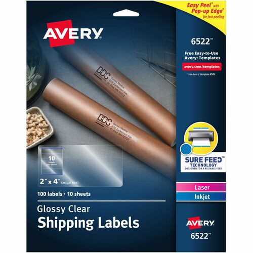 Avery® AVE6522 Avery® Shipping Labels, Glossy Clear, 2" x 4" , 100 Labels (6522)