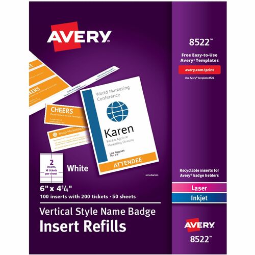Avery® AVE8522 Avery® Vertical Name Badge and Ticket Insertsfor Laser and Inkjet Printers