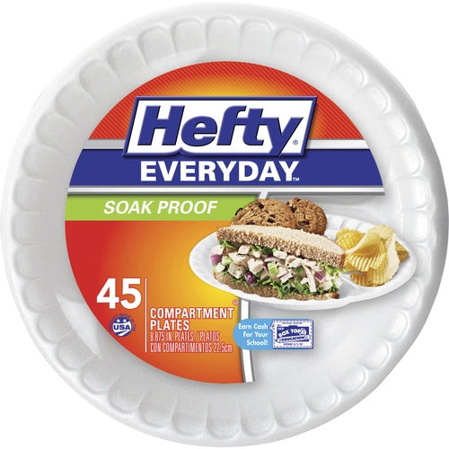 Hefty RFPD28845 Everyday 8-7/8" 3-Compartment Foam Plates