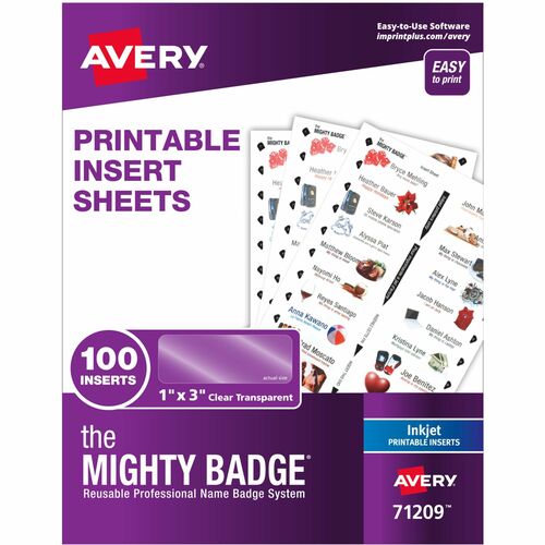 The Mighty Badge® by Avery® AVE71209 The Mighty Badge® by Avery® The Mighty Badge Printable Insert Sheets, 100 Clear Inserts, Inkjet