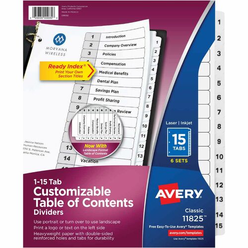 Avery® AVE11825 Avery® 15-tab Custom Table of Contents Dividers