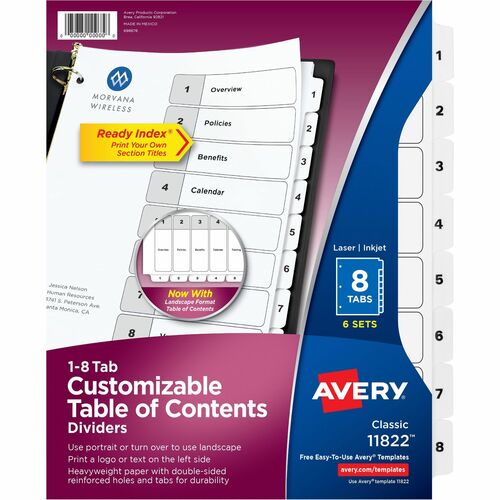 Avery® AVE11822 Avery® 8-tab Custom Table of Contents Dividers