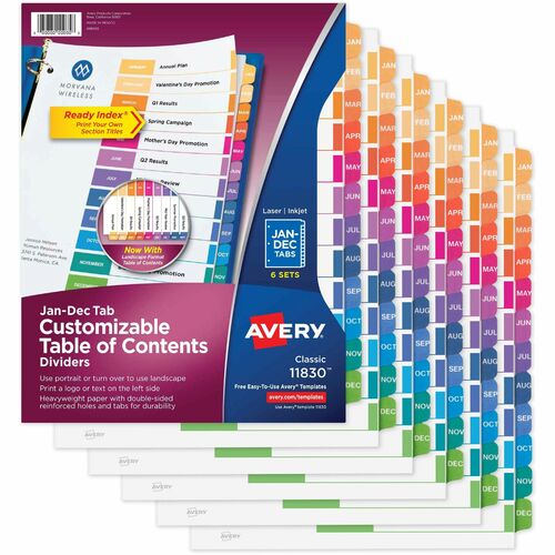 Avery® AVE11830 Avery® Ready Index 12 Tab Dividers, Customizable TOC, 6 Sets