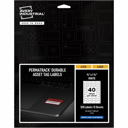 Avery® AVE61525 Avery® PermaTrack Durable White Asset Tag Labels, 3/4" x 1-1/2" , 320 Asset Tags