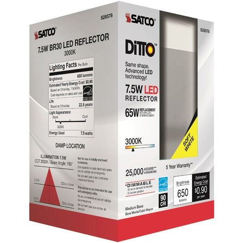 Satco SDNS28578 7.5W BR30 3000K LED Bulb
