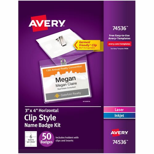 Avery® AVE74536 Avery® Top-Loading Clip-Style Name Badges