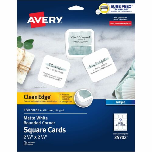 Avery® AVE35702 Avery® Clean Edge Square Cards, Rounded Corners, 2.5" x 2.5" (35702)