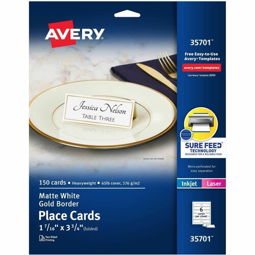 Avery® AVE35701 Avery® Place Cards, 1-7/16" x 3-3/4" , Gold Border, 150 Cards (35701)