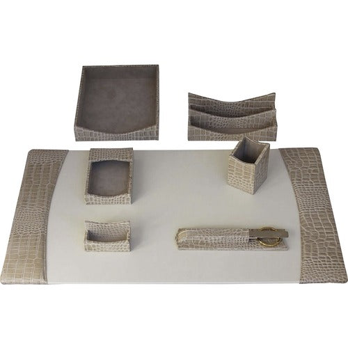Protacini DACD6304 Breeze Beige Italian Patent Leather 7-Piece Desk Set