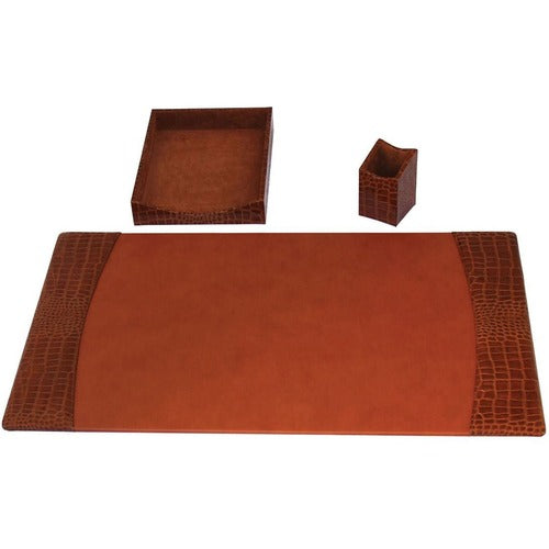 Protacini DACD6137 Cognac Brown Italian Patent Leather 3-Piece Desk Set