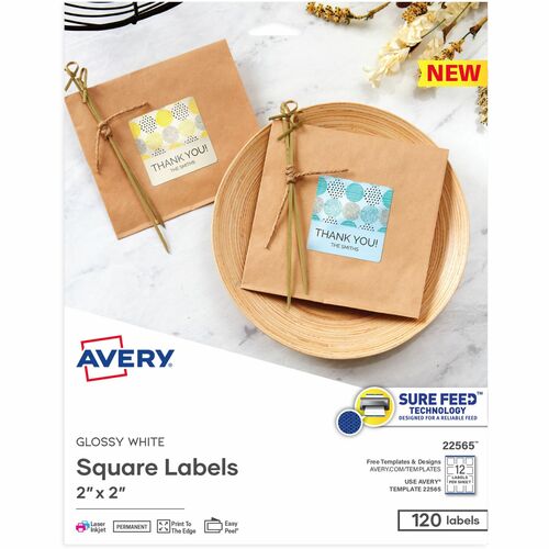 Avery® AVE22565 Avery® Sure Feed Glossy White Square Labels