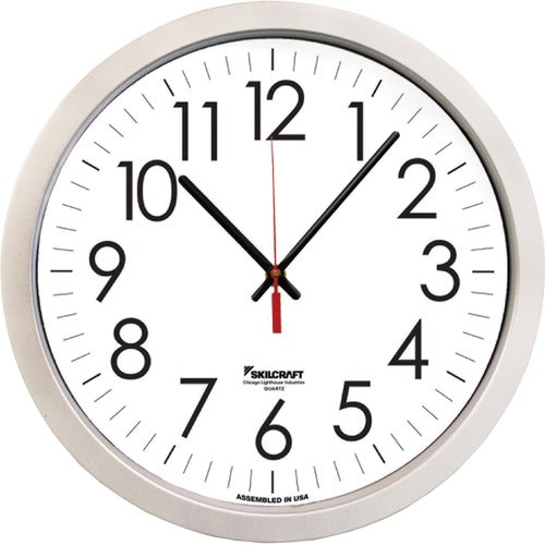 SKILCRAFT® NSN6986555 Silver Contemporary Wall Clock