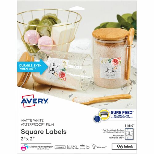 Avery® AVE64510 Avery® Durable Waterproof Labels, 2" x 2" Square, 96 Total