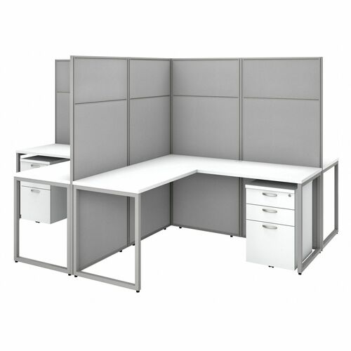 Bush Business Furniture BSHEODH76SWH03K Easy Office 60W 4 Person L Shaped Cubicle Desk with Drawers and 66H Panels