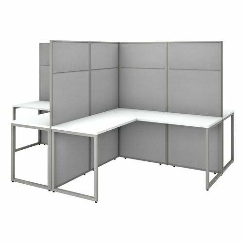 Bush Business Furniture BSHEODH760WH03K Easy Office 60W 4 Person L Shaped Cubicle Desk Workstation with 66H Panels