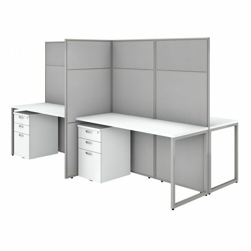 Bush Business Furniture BSHEODH66SWH03K Easy Office 60W 4 Person Cubicle Desk with File Cabinets and 66H Panels