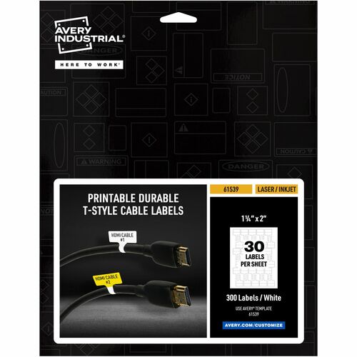 Avery® AVE61539 Cable Labels, T-Style, 1.25" x 2" , 300 Total (61539)