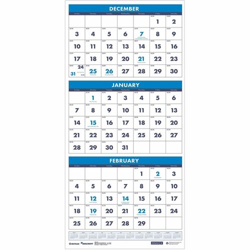 SKILCRAFT® NSN6828101 3-Month Vertical-View Wall Calendar