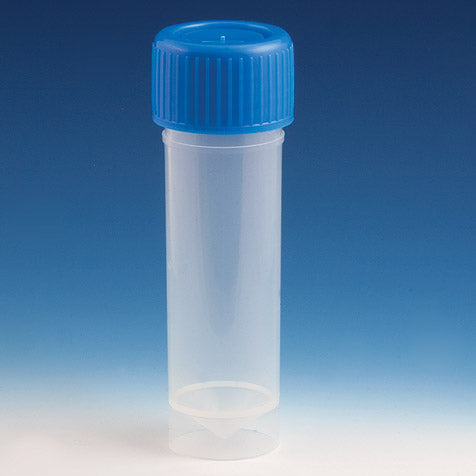 Globe Scientific 109220 Container Universal 30mL Attached Screwcap PP Conical Bottom Self-Standing 100/Bag 5 Bags/Unit