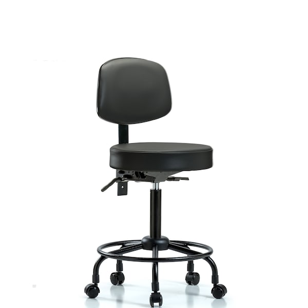 Blue Ridge Ergonomics VMBST-RT-T0-RC-8823 Rutledge Vinyl Stool with Back - Medium Bench Height with Round Tube Base & Casters in Carbon Supernova™ Vinyl