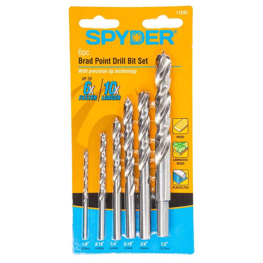 Spyder 11035 Spyder 6-Piece X Assorted Woodboring Brad-Point Drill Bit Set