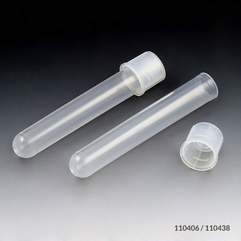 Globe Scientific 110438 Culture Tube 12 x 75mm (5mL) PP STERILE Attached Dual Position Cap 25/Bag 20 Bags/Unit