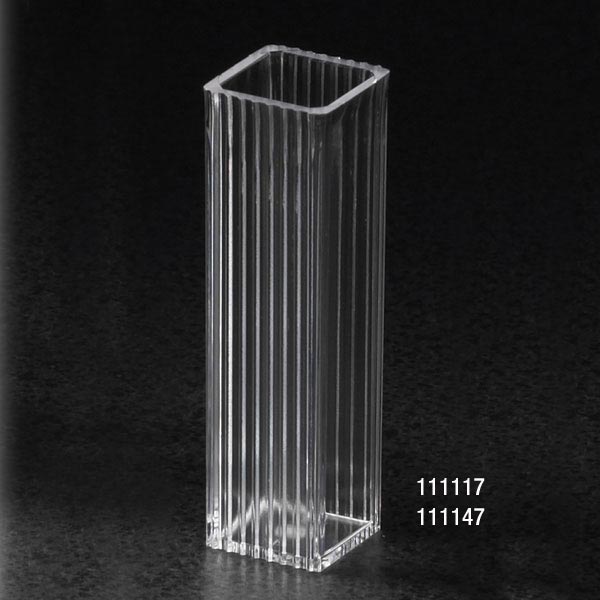 Globe Scientific 111117-500 Cuvette Spectrophotometer Square 4.5mL (10mm) PS 2 Clear Sides 100/Tray 5 Trays/Unit