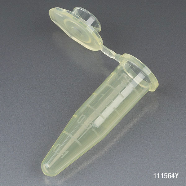 Globe Scientific 111564Y Microcentrifuge Tube 1.5mL PP Attached Snap Cap Graduated Yellow Certified Rnase Dnase and Pyrogen Free 500/Stand Up Zip Lock Bag