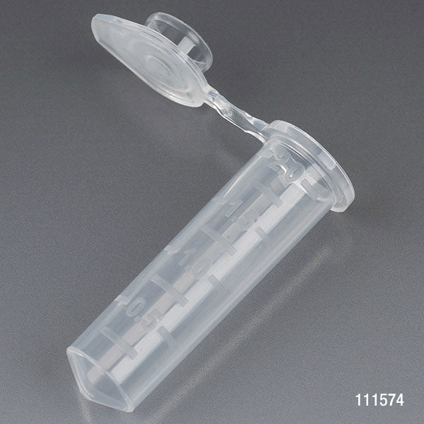 Globe Scientific 111574 Microcentrifuge Tube 2.0mL PP Attached Snap Cap Graduated Natural Certified Rnase Dnase and Pyrogen Free 500/Stand Up Zip Lock Bag
