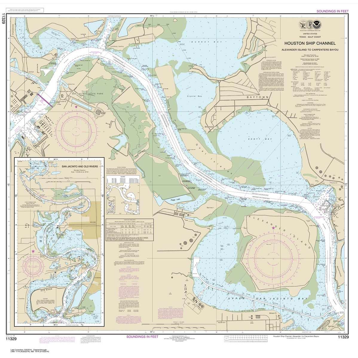 Paradise Clay NO_11329 HISTORICAL NOAA Chart Houston Ship Channel Alexander Island to Carpenters Bayou;San Jacinto and Old Rivers