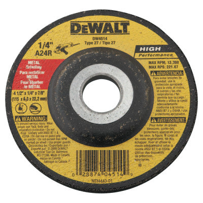Dewalt DW4514 Grinding Wheel, 4-1/2"X1/4"X7/8", Aluminum Oxide, A24R