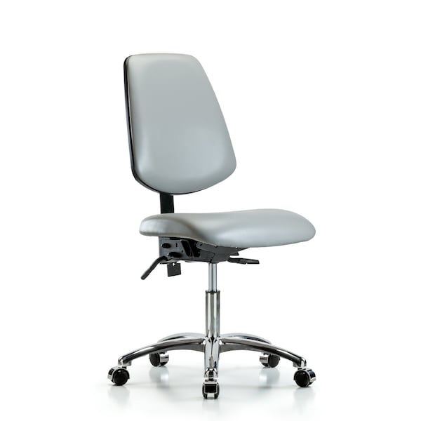 Blue Ridge Ergonomics VDHCH-MB-CR-T1-A0-CC-8567 Rutledge Vinyl Chair Chrome - Desk Height with Medium Back, Seat Tilt, & Casters in Dove Trailblazer™ Vinyl