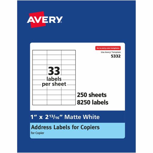 Avery® AVE5332 White Mailing Labels - Permanent Adhesive - 1.50" Width X 2.81" Length - 33 / Sheet - Rectangle - White - 8250 / Box