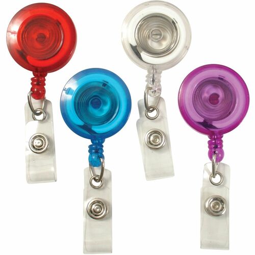 SICURIX BAU68884 Id Card Reel With Belt Clip - Plastic - 4 / Pack - Assorted