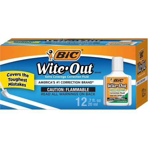 BIC BICWOFEC12WE Extra Coverage Correction Fluid, White