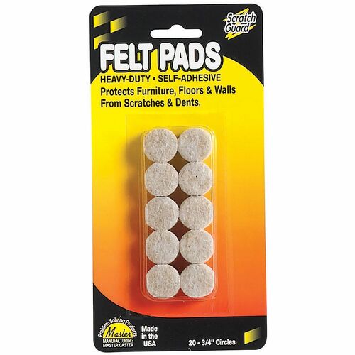 Scratch Guard MAS88493 Master Scratch Guard 88493 Heavy Duty Felt Pads - 20 Pad Of 0.75" Diameter - Circle - Self-Adhesive - Beige - Polyester - 20/Pack