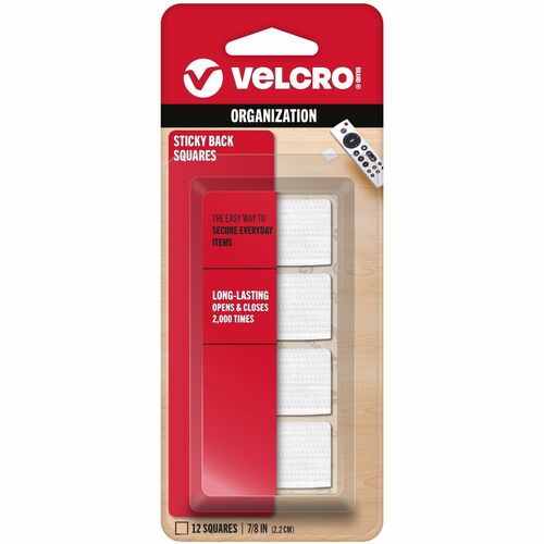 VELCRO® VEK90073 Sticky Back 7/8in Squares White 12 ct