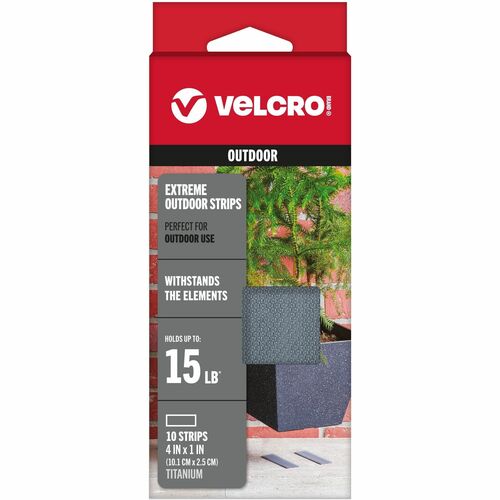 VELCRO® VEK90812 Extreme Outdoor 4in x 1in Strips Titanium 10 ct